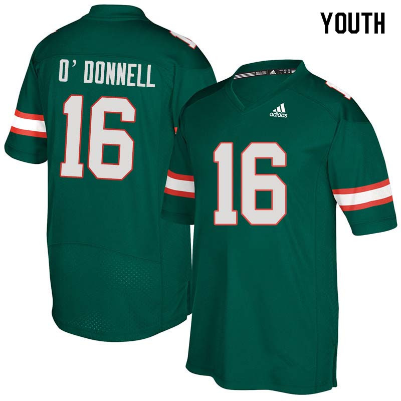 Youth Miami Hurricanes #16 Pat O'Donnell College Football Jerseys Sale-Green - Click Image to Close